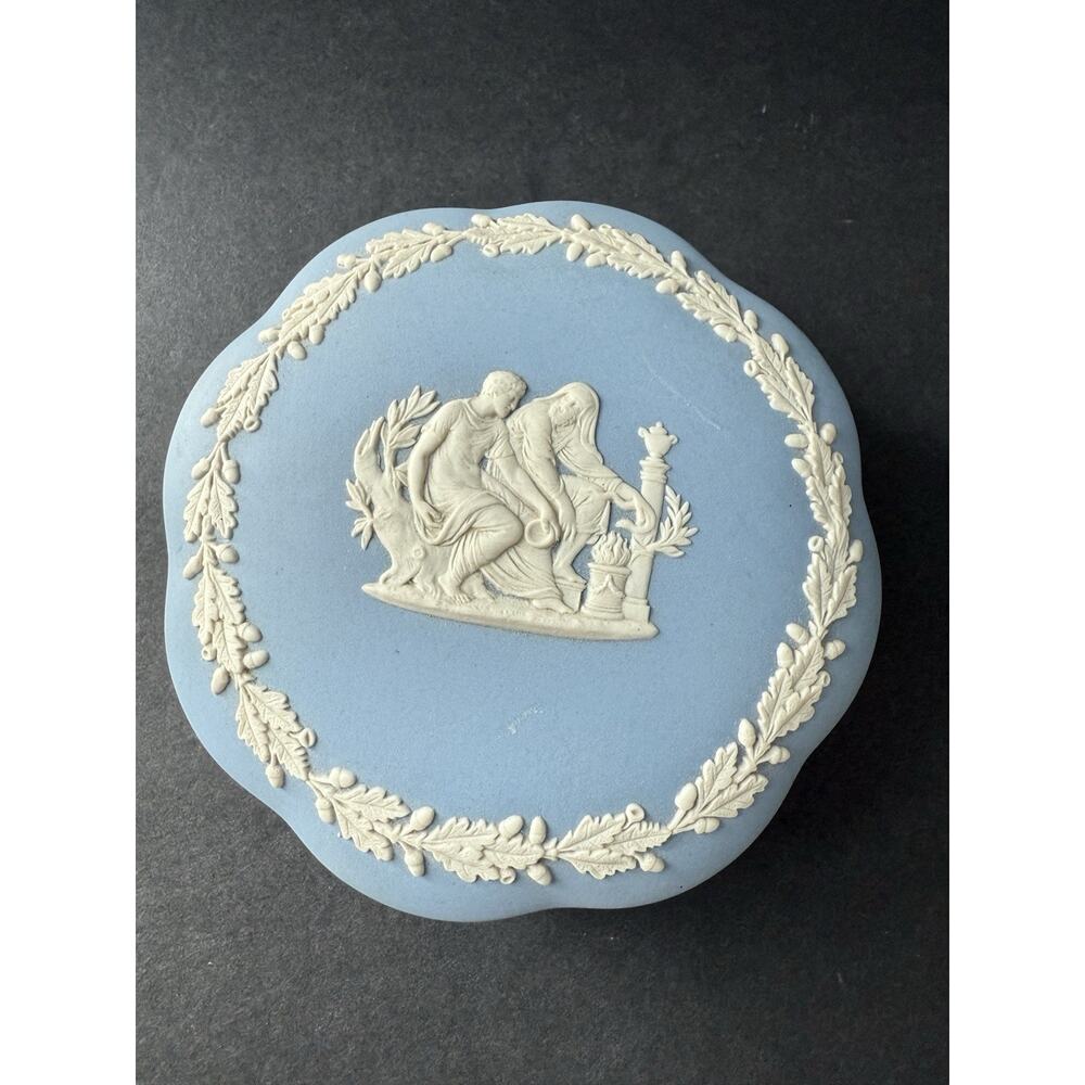 Wedgwood Blue Jasperware Trinket Box Made In England Cottagecore Ceramic